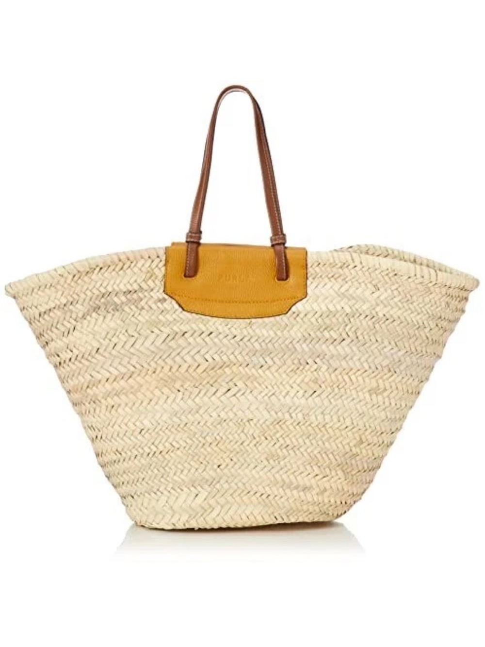 NWOT Furla Straw Tote Bag with Tan Leather Accents - Picture 2 of 8